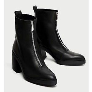 Zara Trafaluc Leather Zipper Front Boots NWT